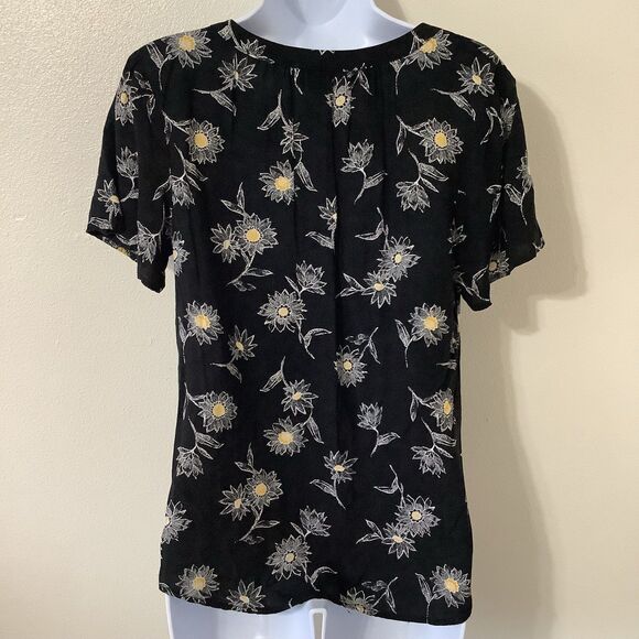Old Navy Black Floral Cottagecore Summer Tropical Flower Print Flowy Top Medium - Picture 5 of 10